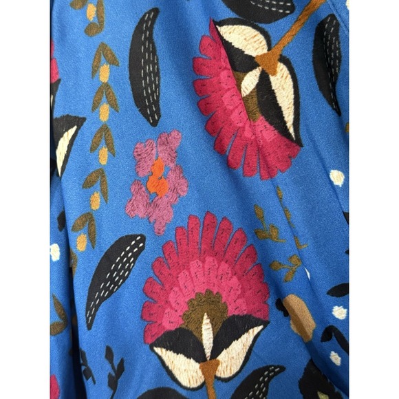 NEW, Farm Rio Palms Paradise Long Sleeve Wrap Minidress  Dress Blue L Large - Picture 5 of 16